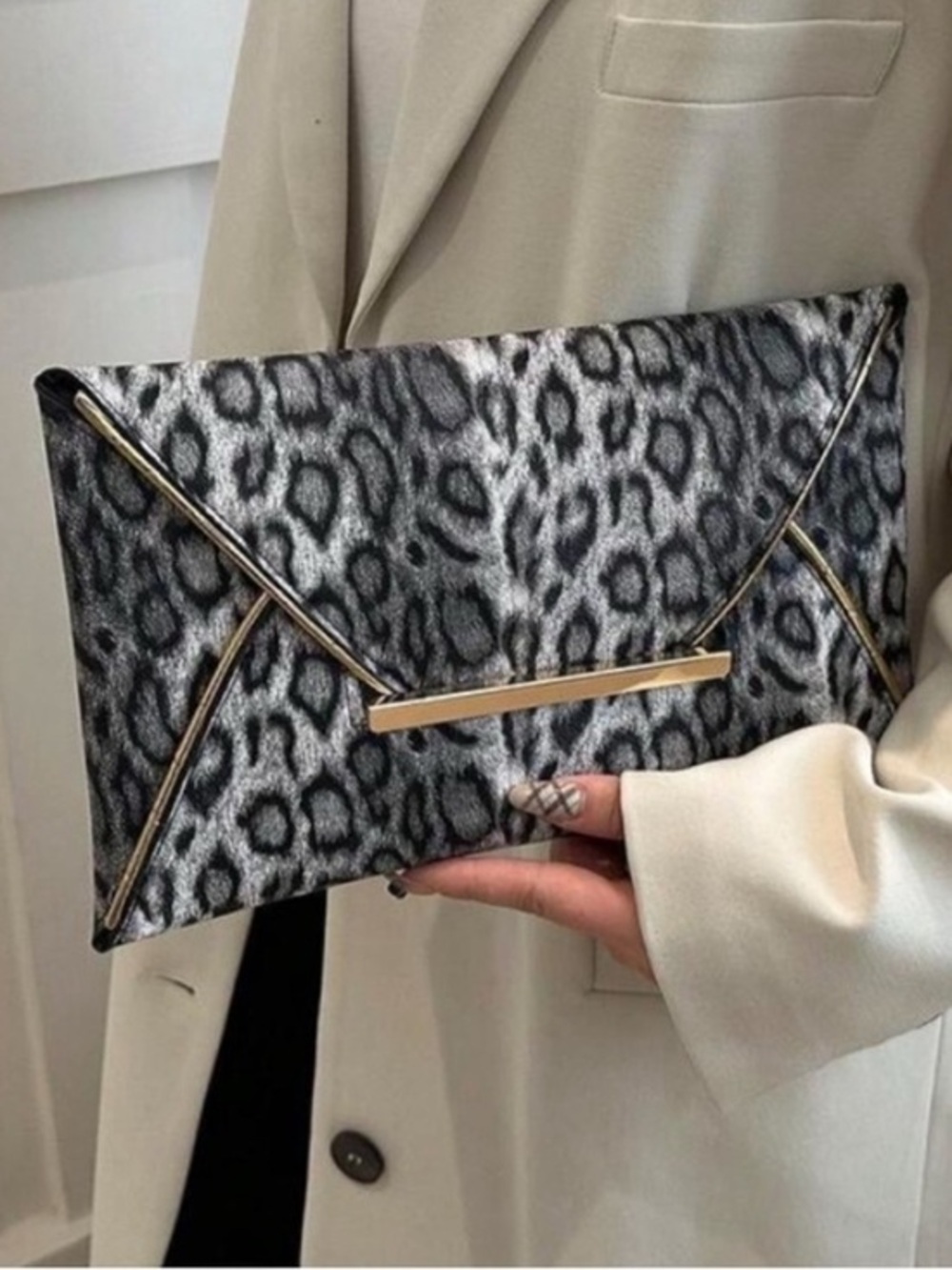Leopard Print Envelope Clutch with Gold Accent